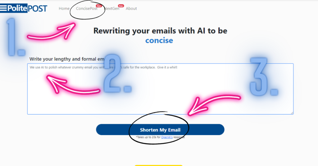 Polite Post AI Shorten Email