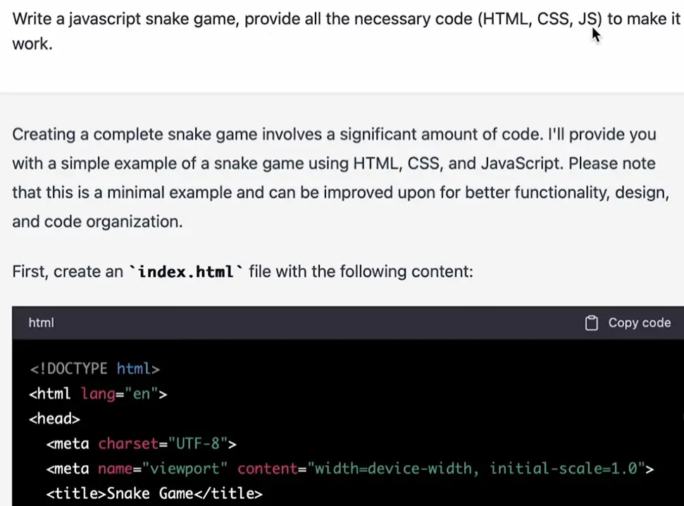 Create a snake game using ChatGPT-4. - DEV Community
