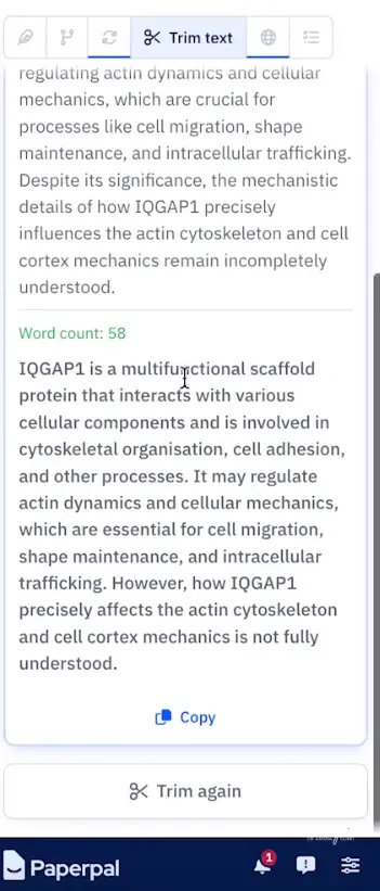 paperpal ai trim feature