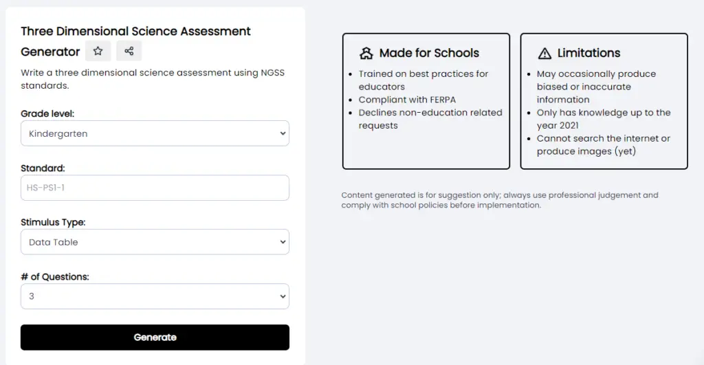 Science Assessment Generator